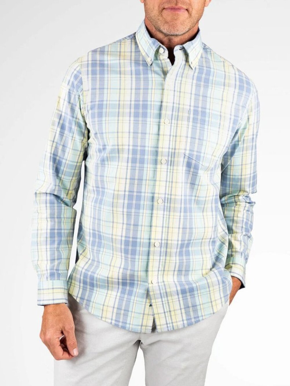 Tailor Vintage Yellow/Green Plaid Airotec Stretch Poplin Long Sleeve Shirt/18388